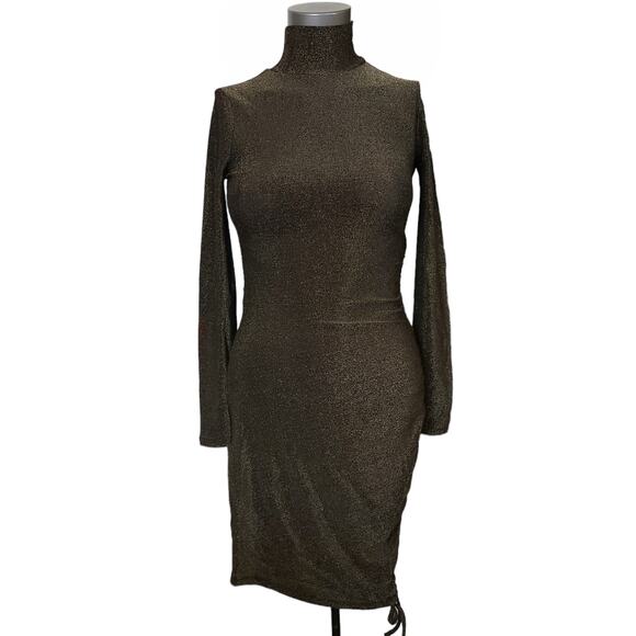 n:PHILANTHROPY Demetra bodycon mock neck metallic mini dress black gold XS NEW - Picture 1 of 8